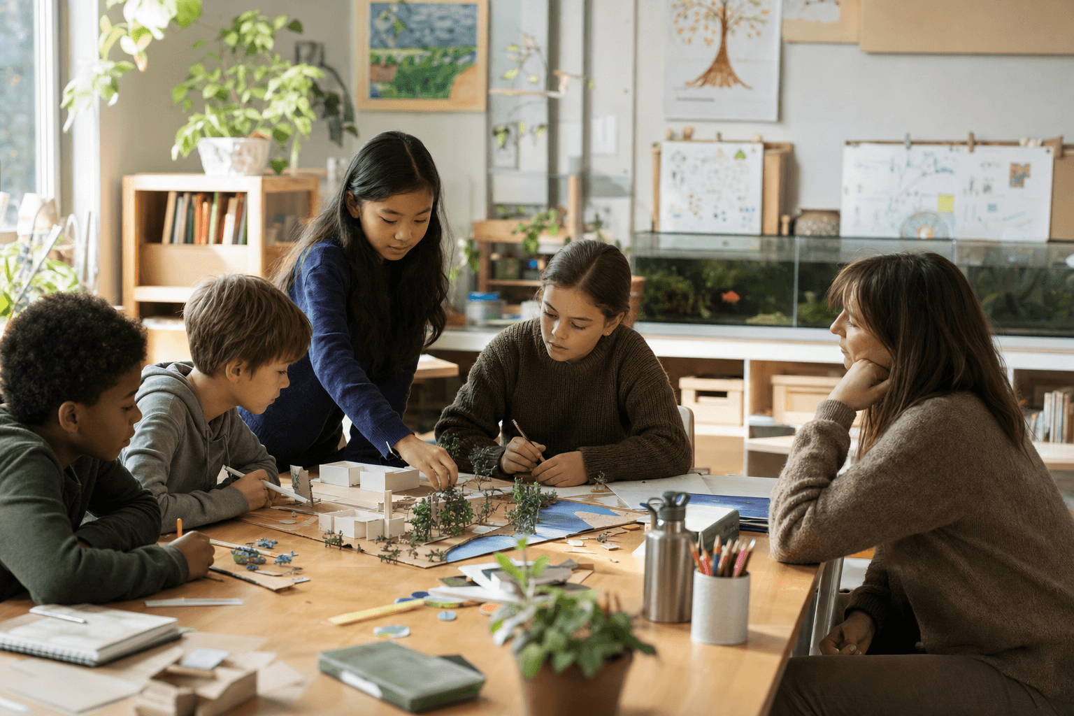 Harbor Academy students working together around a classroom table